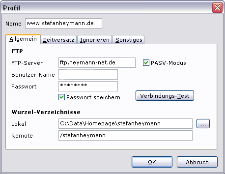 Screenshot Profil-Einstellungen (Windows XP)